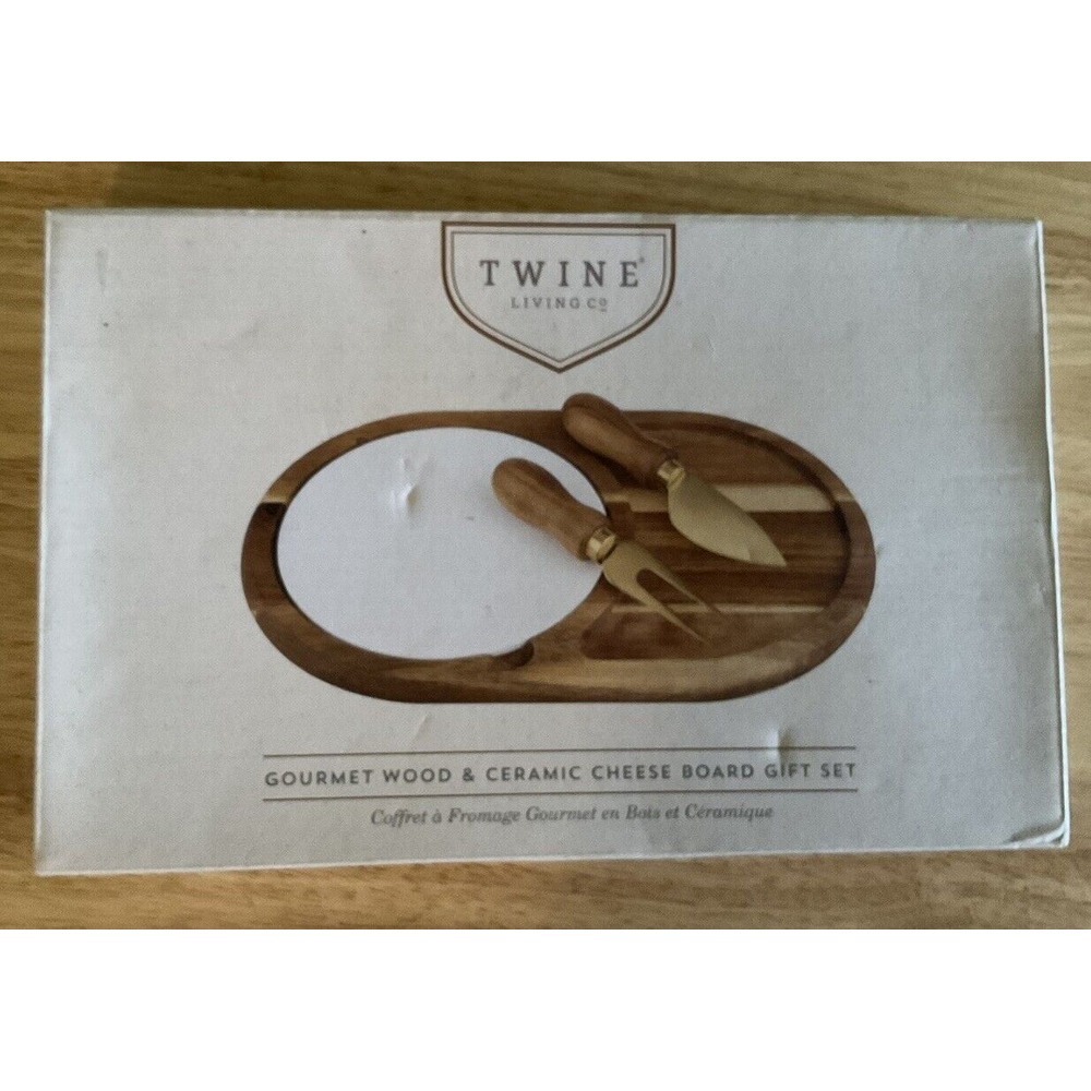 Twine Living Co Gourmet Wood‎ and Ceramic Cheese Board Gift Set New in Box